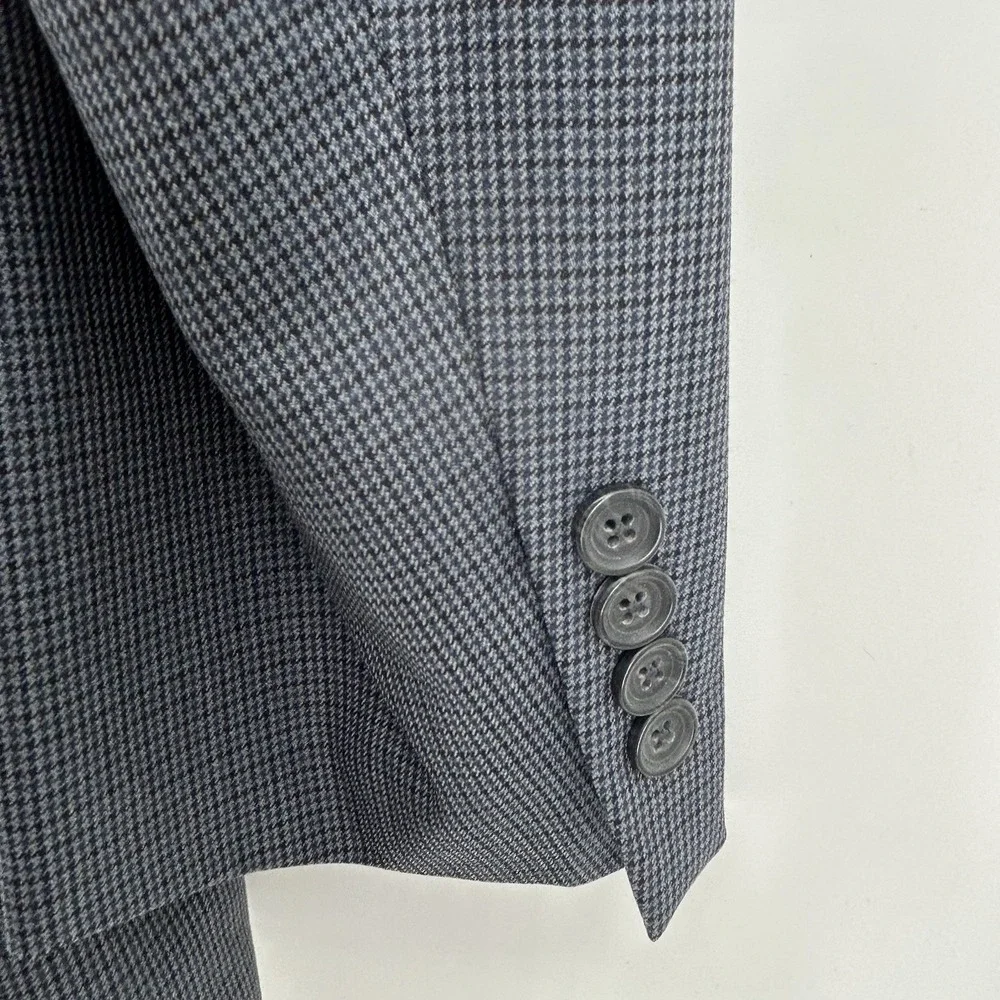 Nautica Blazer Mens 44L Blue Houndstooth Wool Sport Coat Suit‎ Jacket Classic